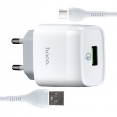 МЗП Hoco C72Q Glorious single port QC3.0 charger set ( Type-C ) ( EU ) Білий