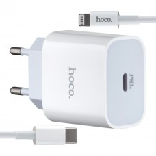 МЗП Hoco C76A Plus Speed source PD20W charger set Type-C to Lightning ( EU ) Білий