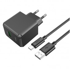 МЗП Hoco CS12A Ocean single port QC3.0 charger set (Type-C) (EU) Чорний