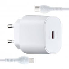 Зарядное устройство - блок и кабель набор Hoco N22 Jetta PD25W charger set C to iP (вилка EU) Белое