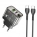 МЗП Hoco N34 Dazzling dual-port PD20W + QC3.0 charger set (Type-C to Type-C) (EU) Transparent Чорний