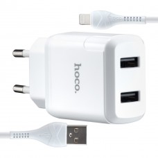 МЗП Hoco N7 Speedy dual port charger set Lightning ( EU ) Білий МЗП Hoco N7 Speedy dual port charger set Lightning ( EU ) Білий