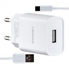 МЗП USAMS T21 Charger kit- T18 single USB EU charger + Type-C cable Білий МЗП USAMS T21 Charger kit- T18 single USB EU charger + Type-C cable Білий