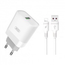 МЗП XO L63 15W FAST EU QC3.0 charger with apple cable Білий МЗП XO L63 15W FAST EU QC3.0 charger with apple cable Білий
