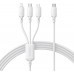 Кабель 3 в 1 Baseus Silky One-for-Three Fast Charging Cable USB-C to M+L+C 100W 1.5m белый