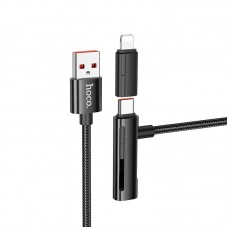 Кабель Hoco U135 IncЧервонийible 2-in-1charging data cable USB to iP/Type-C Чорний