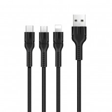 Кабель Hoco U31 Benay one pull three charging cable, Lightning + Micro + Type-c Чорний