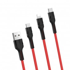 Кабель Hoco U31 Benay one pull three charging cable, Lightning + Micro + Type-c Червоний