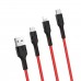 Кабель Hoco U31 Benay one pull three charging cable, Lightning + Micro + Type-c Червоний