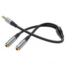 Кабель Hoco UPA21 2-in-1 3.5 headset audio adapter cable ( male to 2 female ) Темно-сірий