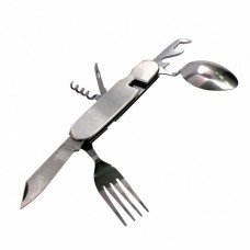 Мультитул туристичний складаний ложка виделка 6 у 1 Сріблястий Мультитул туристичний складаний ложка виделка 6 у 1 Сріблястий