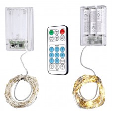 Гірлянда LED Xmas Лінійна 10m (100 ламп; прозорий провід) з боксом для батарейок AA + Пульт Д/У Warm Білий