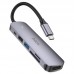 USB-хаб Hoco HB28 Type-C multi-function converter(HDTV+USB3.0+USB2.0+SD+TF+PD) Темно-сірий