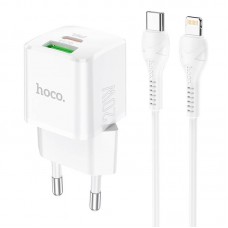 Адаптер сетевой HOCO Type-C to Lightning Cable Prestige charger set N20 |1USB/1Type-C, 20W, 3A, QC/PD|