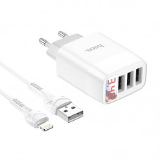 Адаптер Сетевой HOCO Lightning cable Easy charge digital display charger set C93A |3USB, 3.4A|