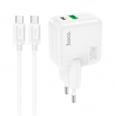 Адаптер сетевой HOCO Type-C to Type-C Cable Lucky dual-port  charger set C111A |1USB/1Type-C, 30W/3A, PD/QC|