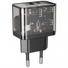 Адаптер сетевой HOCO Dazzling dual-port N34 |1USB/1Type-C, 20W/3A, PD/QC|