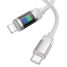 Кабель с цветным индикатором процесса зарядки HOCO U126 Lantern USB-C to Lightning PD charging data cable 1.2m 27W grey