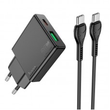 Адаптер сетевой HOCO Type-C to Type-C Delgado dual port charger N38 |1USB/1Type-C, 20W/3A, PD/QC|