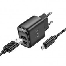 Адаптер сетевой HOCO Micro USB Cable Smart dual-port charger C141A |2USB. 2.1A/10.5W|