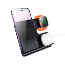 Зарядка бездротовая Qi HOCO Falcon 3-in-1 desktop vertical wireless fast charging CQ19 15W чорна