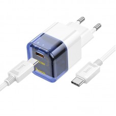 Адаптер сетевой HOCO Type-C to Type-C Cable Transparent tribute single-port C125A |1Type-C, PD/QC, 20W/3A|