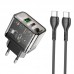 Адаптер сетевой HOCO Type-C to Type-C cable Dazzling dual-port N34 |1USB/1Type-C, 20W/3A, PD/QC|