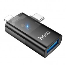 Переходник HOCO iP male/C male to USB female OTG 2-in-1 transparent adapter UA36E |480Mbps, 2A|