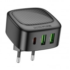 Адаптер сетевой Borofone Lucky PD charger BAS23A |2USB/1Type-C, 30W/3A, PD/QC|