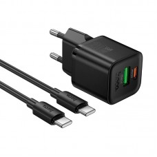 Адаптер сетевой HOCO C to C cable Ingenious PD charger set N65 |1USB/1Type-C, 20W/3A, PD/QC|