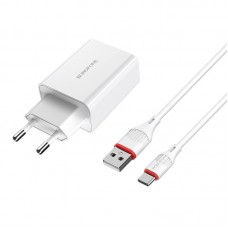 Мережевий зарядний пристрій з кабелем BOROFONE BA21A Long journey single port QC3. 0 charger set(Type-C) 18W білий Мережевий зарядний пристрій з кабелем BOROFONE BA21A Long journey single port QC3. 0 charger set(Type-C) 18W білий