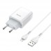 Мережевий зарядний пристрій з кабелем HOCO C73A Glorious dual port charger set (iP)(EU) білий