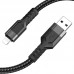 Кабель HOCO U110 USB to iP 2. 4A, 1. 2m, nylon, aluminum connectors, чорний