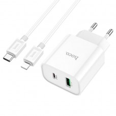 Мережевий зарядний пристрій з кабелем HOCO C80A Plus Rapido PD20W+QC3. 0 charger set(C to iP) білий Мережевий зарядний пристрій з кабелем HOCO C80A Plus Rapido PD20W+QC3. 0 charger set(C to iP) білий