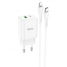 Мережевий зарядний пристрій з кабелем HOCO N28 Founder PD20W+QC3. 0 charger set(C to iP) білий Мережевий зарядний пристрій з кабелем HOCO N28 Founder PD20W+QC3. 0 charger set(C to iP) білий