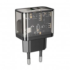 Мережевий зарядний пристрій HOCO N34 Dazzling dual-port PD20W+QC3. 0 charger Transparent чорний
