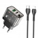 Мережевий зарядний пристрій з кабелем HOCO N34 Dazzling dual-port PD20W+QC3. 0 charger set(C to iP) Transparent чорний