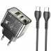 Мережевий зарядний пристрій з кабелем HOCO N34 Dazzling dual-port PD20W+QC3. 0 charger set(Type-C to Type-C) Transparent чорний