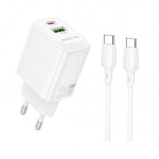 Мережевий зарядний пристрій з кабелем BOROFONE BN27 Fuente PD20W+QC3. 0 charger set (C to C) (EU) білий Мережевий зарядний пристрій з кабелем BOROFONE BN27 Fuente PD20W+QC3. 0 charger set (C to C) (EU) білий