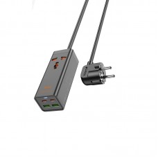 Мережевий подовжувач HOCO AC10A Barry PD65W GaN (2C2A with 1 socket) desktop charger чорний