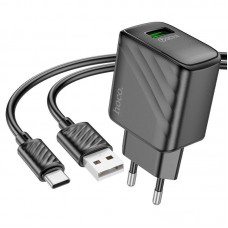 Мережевий зарядний пристрій з кабелем HOCO CS21A Rich single port QC3. 0 charger set (Type-C)(EU) чорний Мережевий зарядний пристрій з кабелем HOCO CS21A Rich single port QC3. 0 charger set (Type-C)(EU) чорний