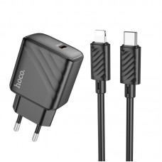 Мережевий зарядний пристрій з кабелем HOCO CS22A Value single port PD30W charger set(C to iP) чорний Мережевий зарядний пристрій з кабелем HOCO CS22A Value single port PD30W charger set(C to iP) чорний