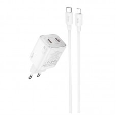 Мережевий зарядний пристрій з кабелем HOCO N42 Elogiado dual-port PD45W(2C) charger set(C to iP) білий Мережевий зарядний пристрій з кабелем HOCO N42 Elogiado dual-port PD45W(2C) charger set(C to iP) білий