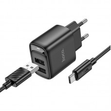 Мережевий зарядний пристрій з кабелем HOCO C141A Smart dual-port charger set(Type-C) чорний Мережевий зарядний пристрій з кабелем HOCO C141A Smart dual-port charger set(Type-C) чорний