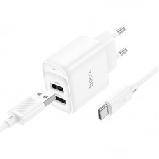Мережевий зарядний пристрій з кабелем HOCO C141A Smart dual-port charger set(Type-C) білий Мережевий зарядний пристрій з кабелем HOCO C141A Smart dual-port charger set(Type-C) білий