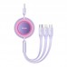 Кабель Baseus Bright Mirror 2 Series Retractable 3-in-1 Fast Charging  Data Cable USB to M+L+C 66W 1. 1m Purple