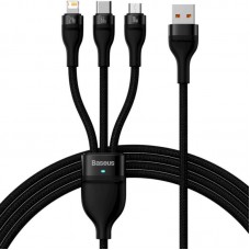 Кабель Baseus Flash Series Ⅱ One-for-three Fast Charging Data Cable USB to M+L+C 66W 1. 2m чорний