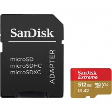 Карта пам'яті microSDXC (UHS-1 U3) SanDisk Extreme A2 512Gb class 10 V30 (R190MB/s,W130MB/s) (adapter SD)