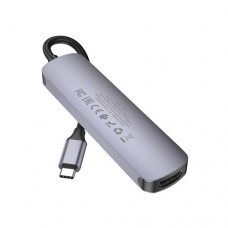 Type-C(PD) HUB HOCO HB28 Type-C multi-function converter (HDTV+USB3.0+USB2.0+SD+TF+PD) Metal Grey