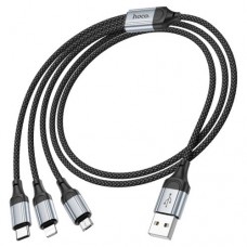 Кабель HOCO X102 Fresh 3-in-1 charging data cable(iP+Micro+Type-C) 1m черный.